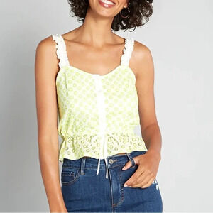 Modcloth Darling for the Prairie Peplum Tank Top eyelet green white Sz 3x
